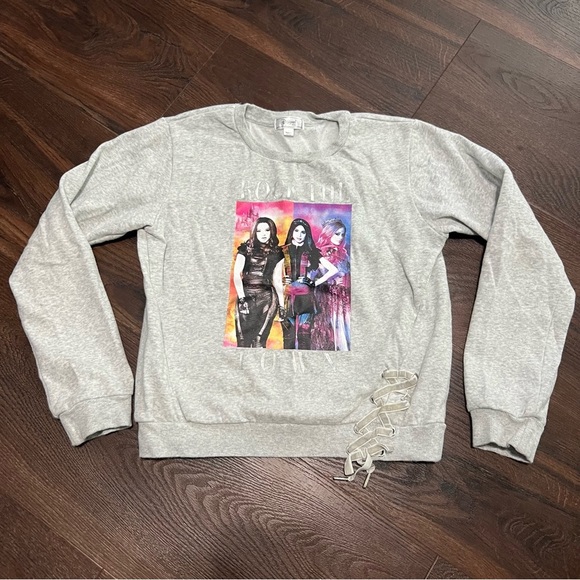 D Signed Descendants Graphic Sweatshirt Large Girls Laced Gray Pullover Cotton - Picture 1 of 8